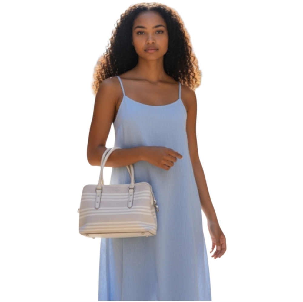 Kate Spade Cream and Grey Striped Satchel